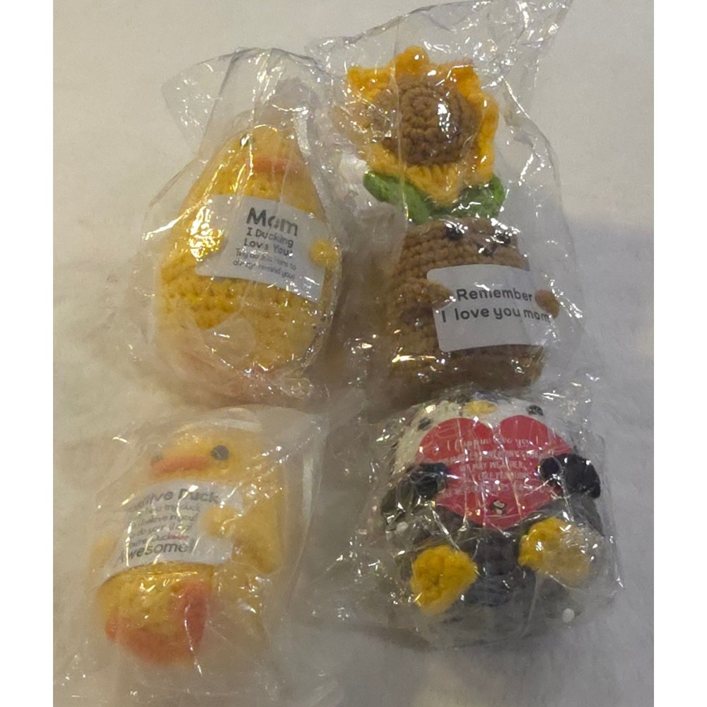 4pc Crochet Emotional Support Plush Set Sunflower Penguin Ducks Mom Gift NWT
